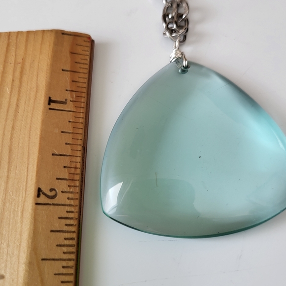 Clear Blueish Glass Pendant on Silver Tone Large Link Chain - Picture 16 of 16